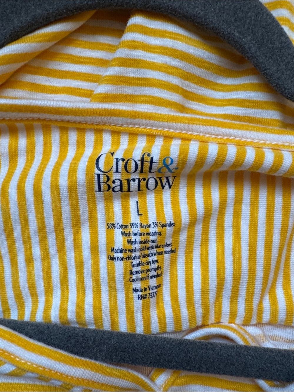 Croft & Barrow Yellow and White Striped V-Neck Top - Picture 3 of 3